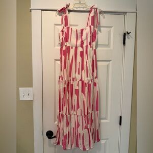 Pink and White Midi Dress